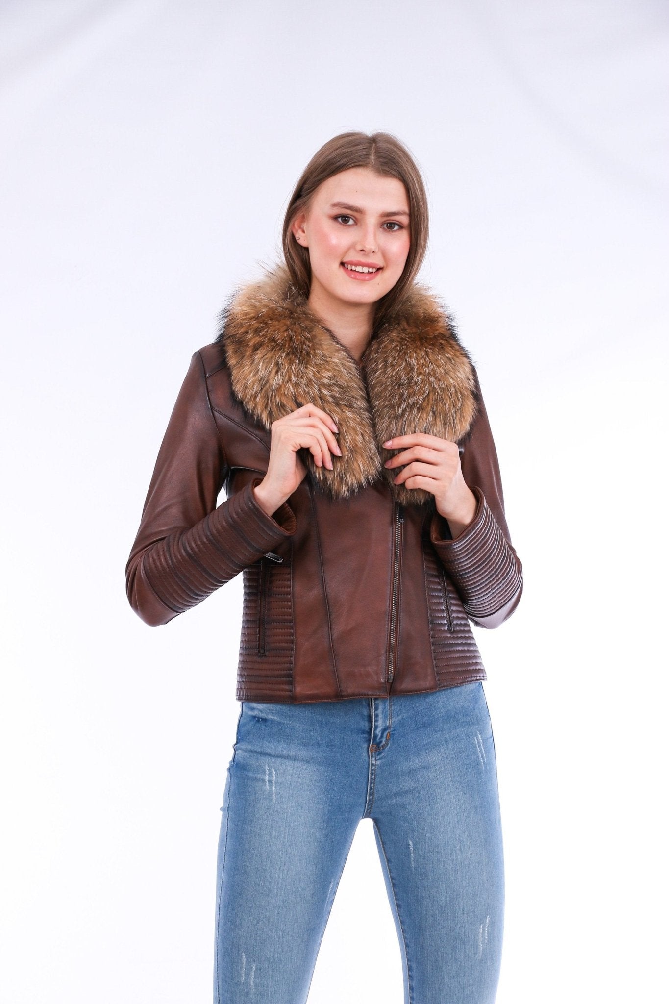 Ravenna Brown Leather Biker Jacket - Premium Nappa Lambskin Women's Motorcycle Jacket - Style Queenz