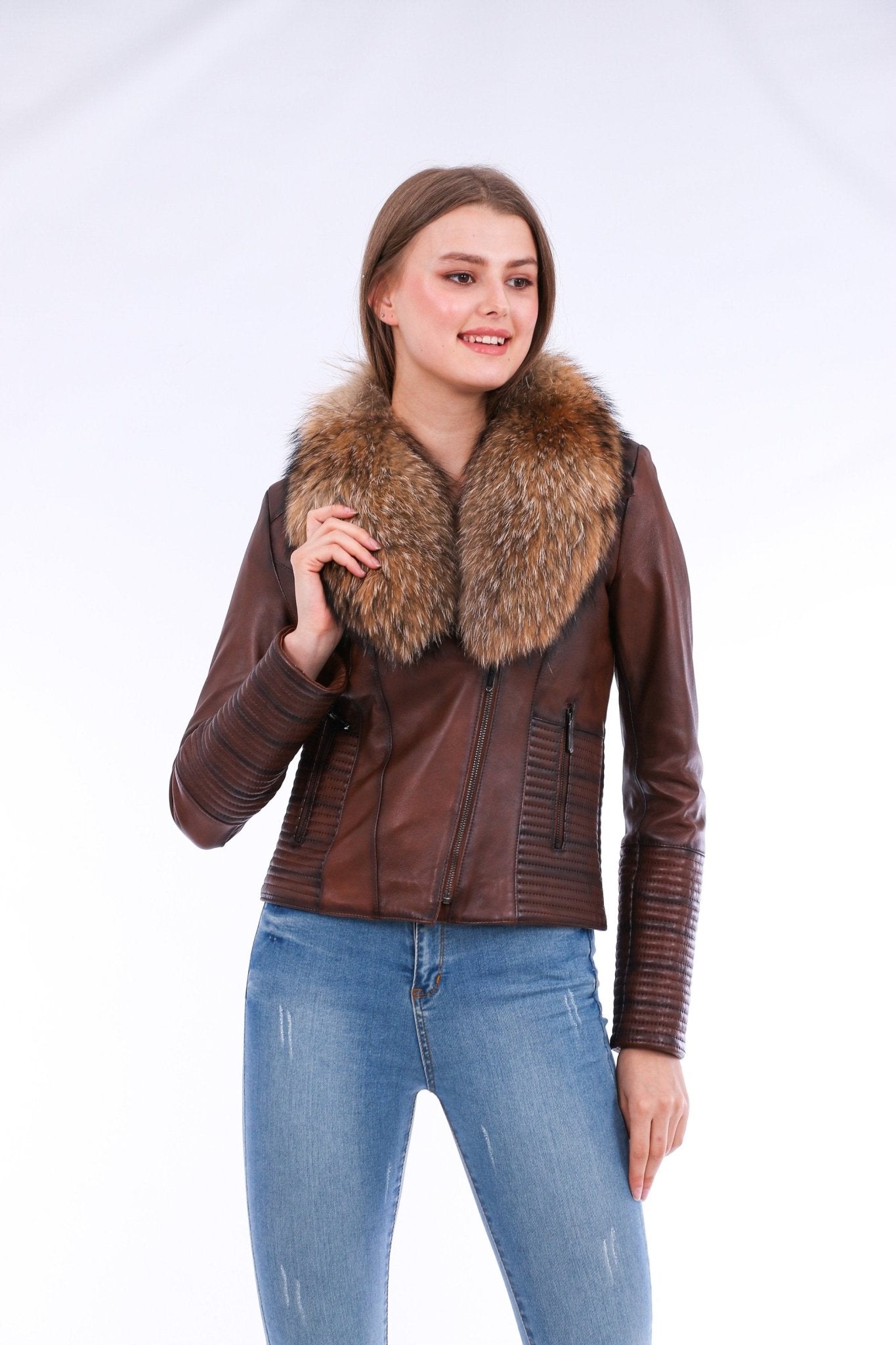 Ravenna Brown Leather Biker Jacket - Premium Nappa Lambskin Women's Motorcycle Jacket - Style Queenz