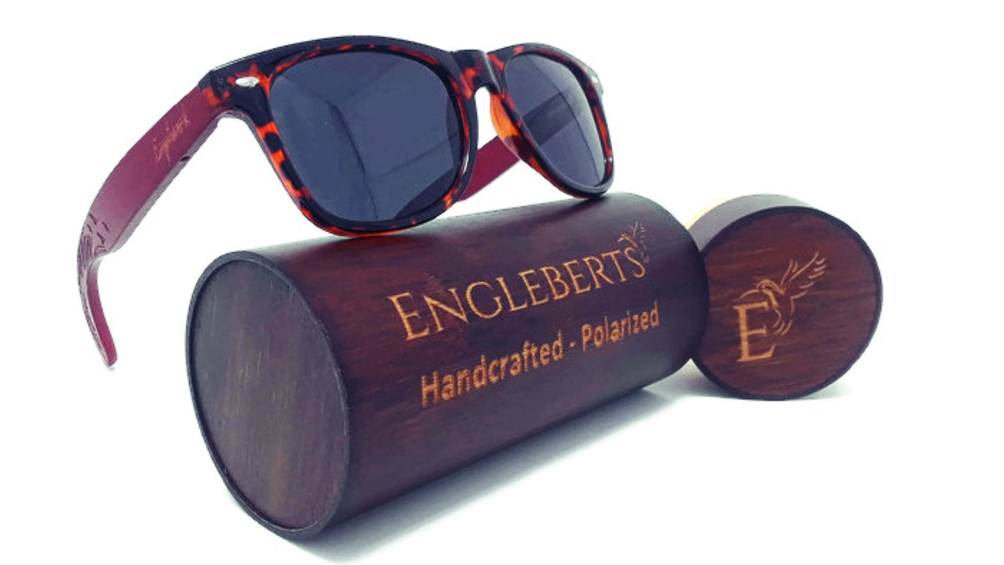 Red Bamboo Tortoise Sunglasses with Engraved Wood Case - Eco - Friendly Eyewear - Style Queenz