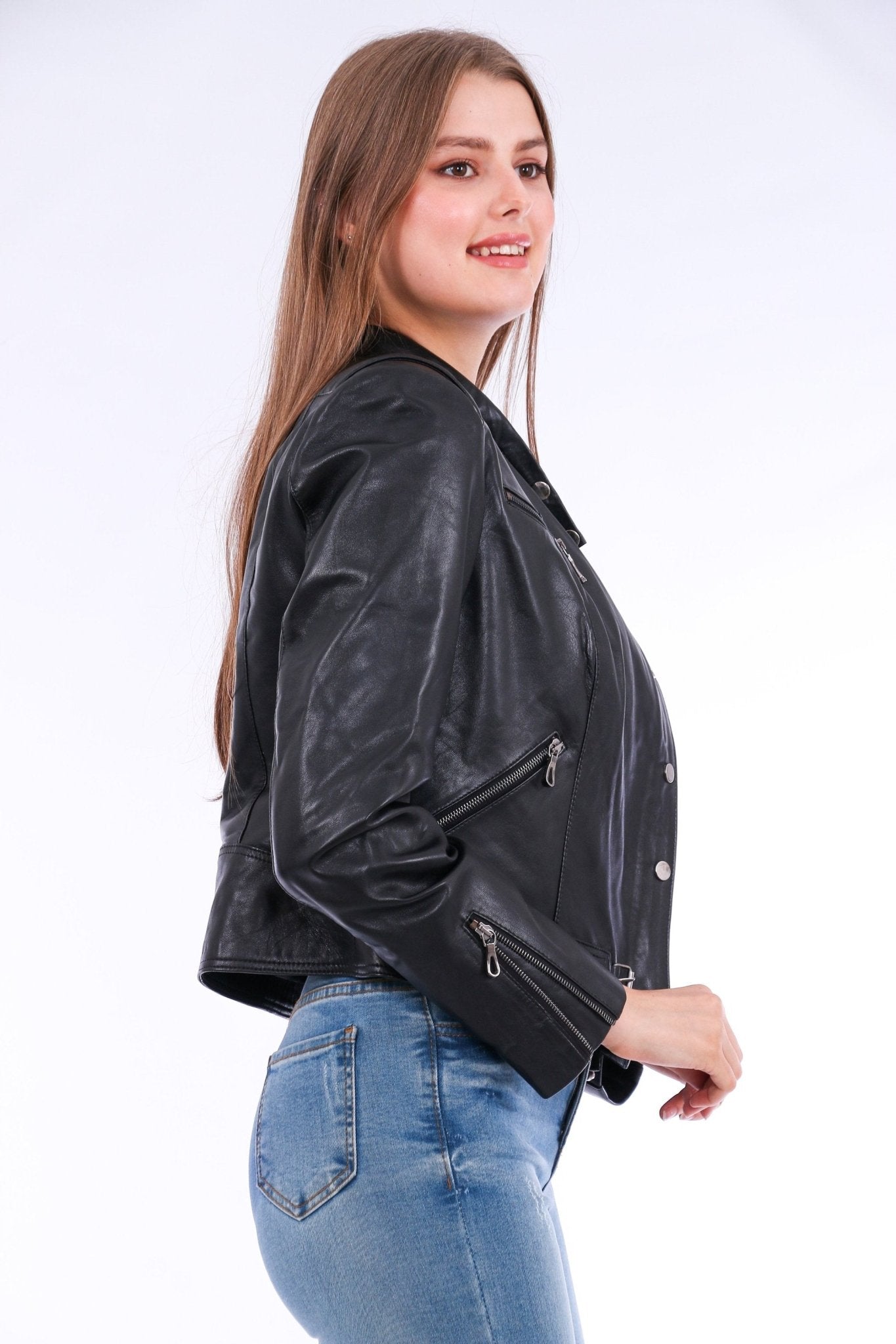 Rovigo Black Leather Biker Jacket - Women's Genuine Nappa Lambskin - Style Queenz
