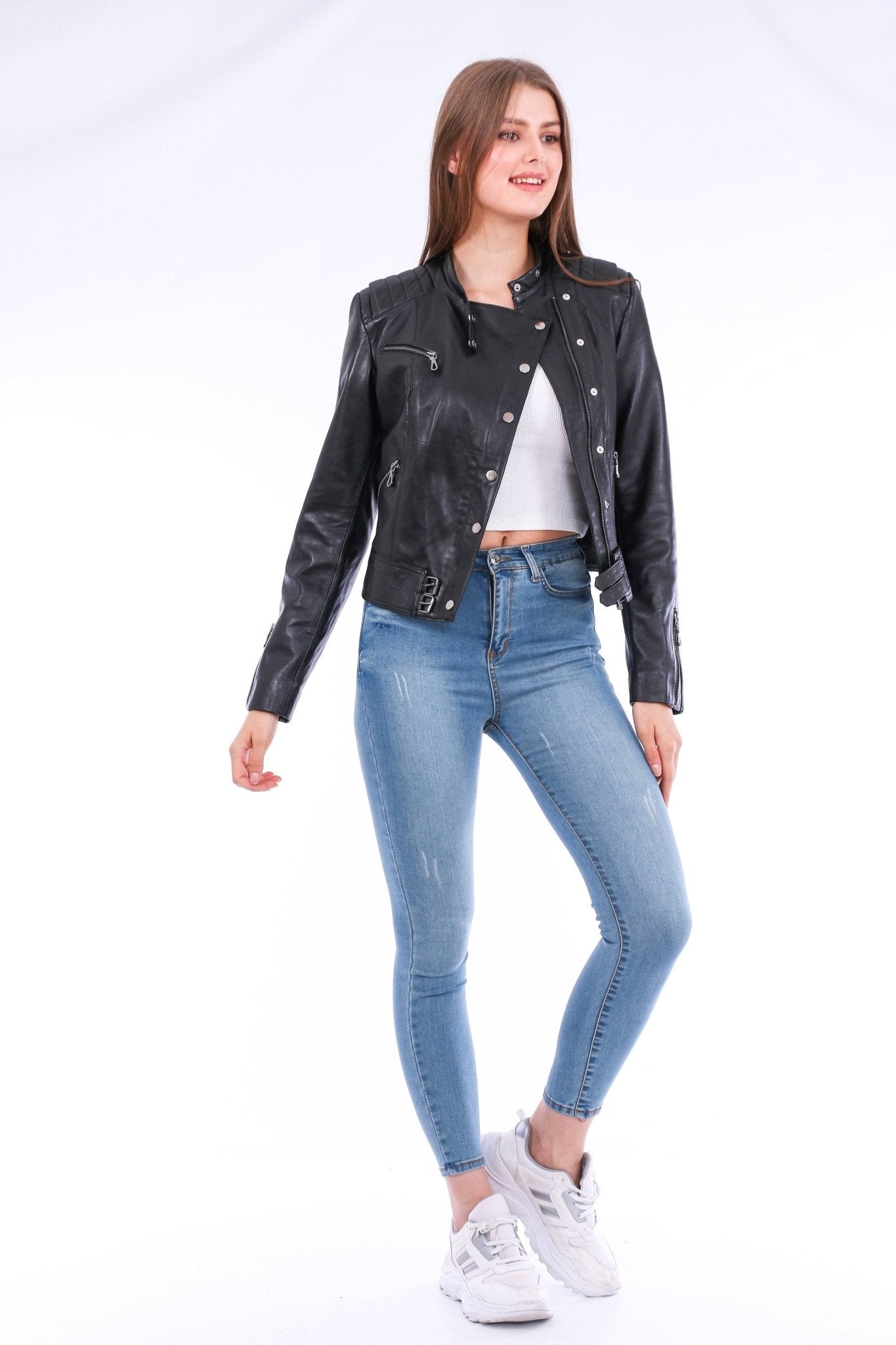 Rovigo Black Leather Biker Jacket - Women's Genuine Nappa Lambskin - Style Queenz