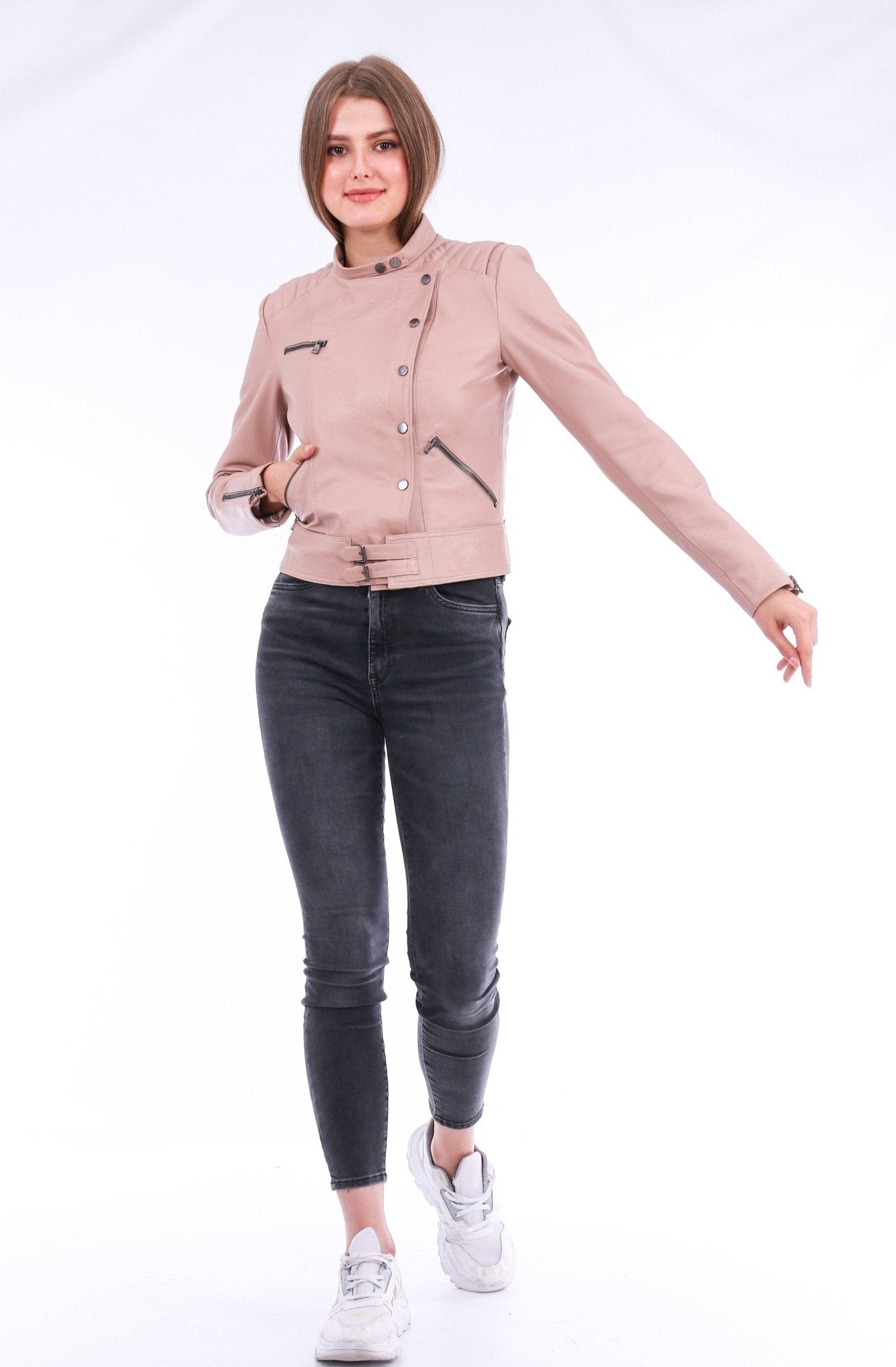 Rovigo Pink Leather Biker Jacket - Premium Women's Motorcycle Jacket - Style Queenz