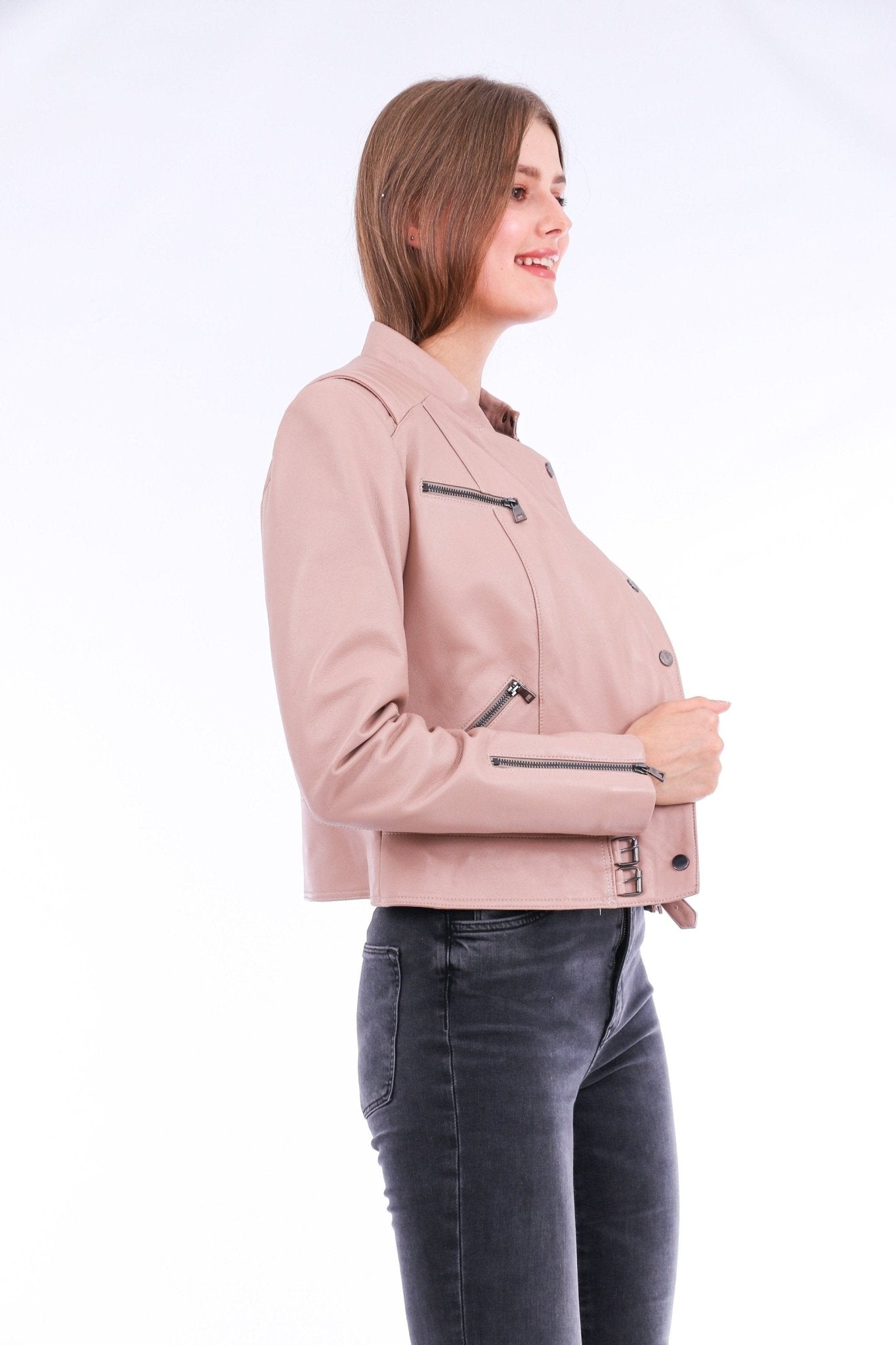 Rovigo Pink Leather Biker Jacket - Premium Women's Motorcycle Jacket - Style Queenz