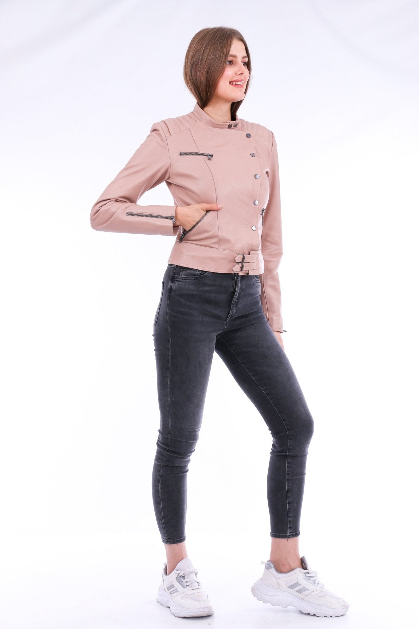 Rovigo Pink Leather Biker Jacket - Premium Women's Motorcycle Jacket - Style Queenz