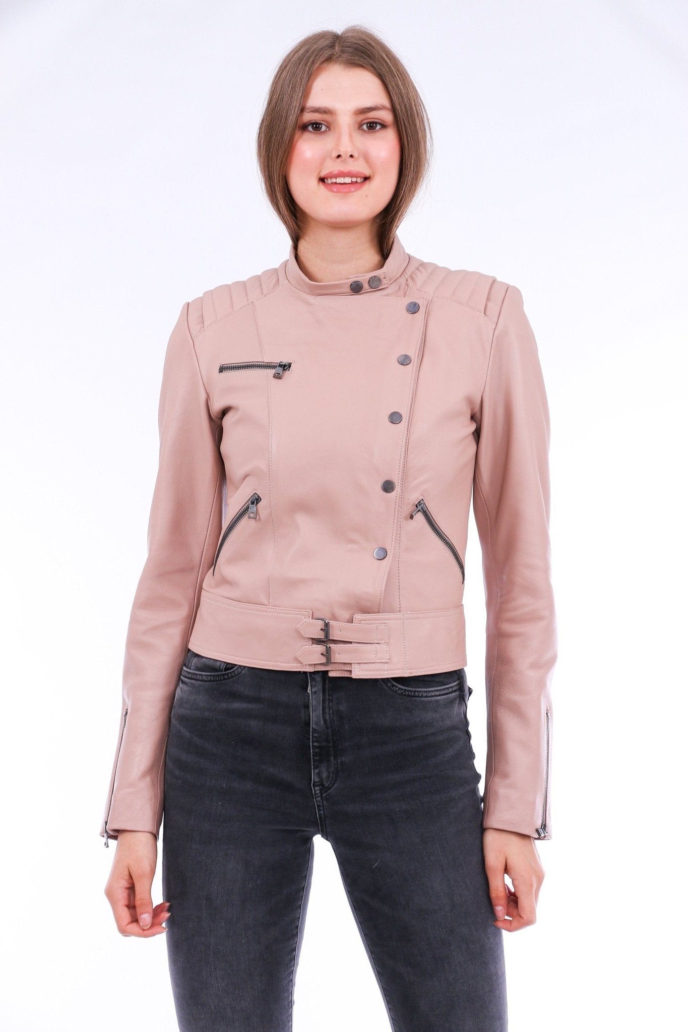 Rovigo Pink Leather Biker Jacket - Premium Women's Motorcycle Jacket - Style Queenz