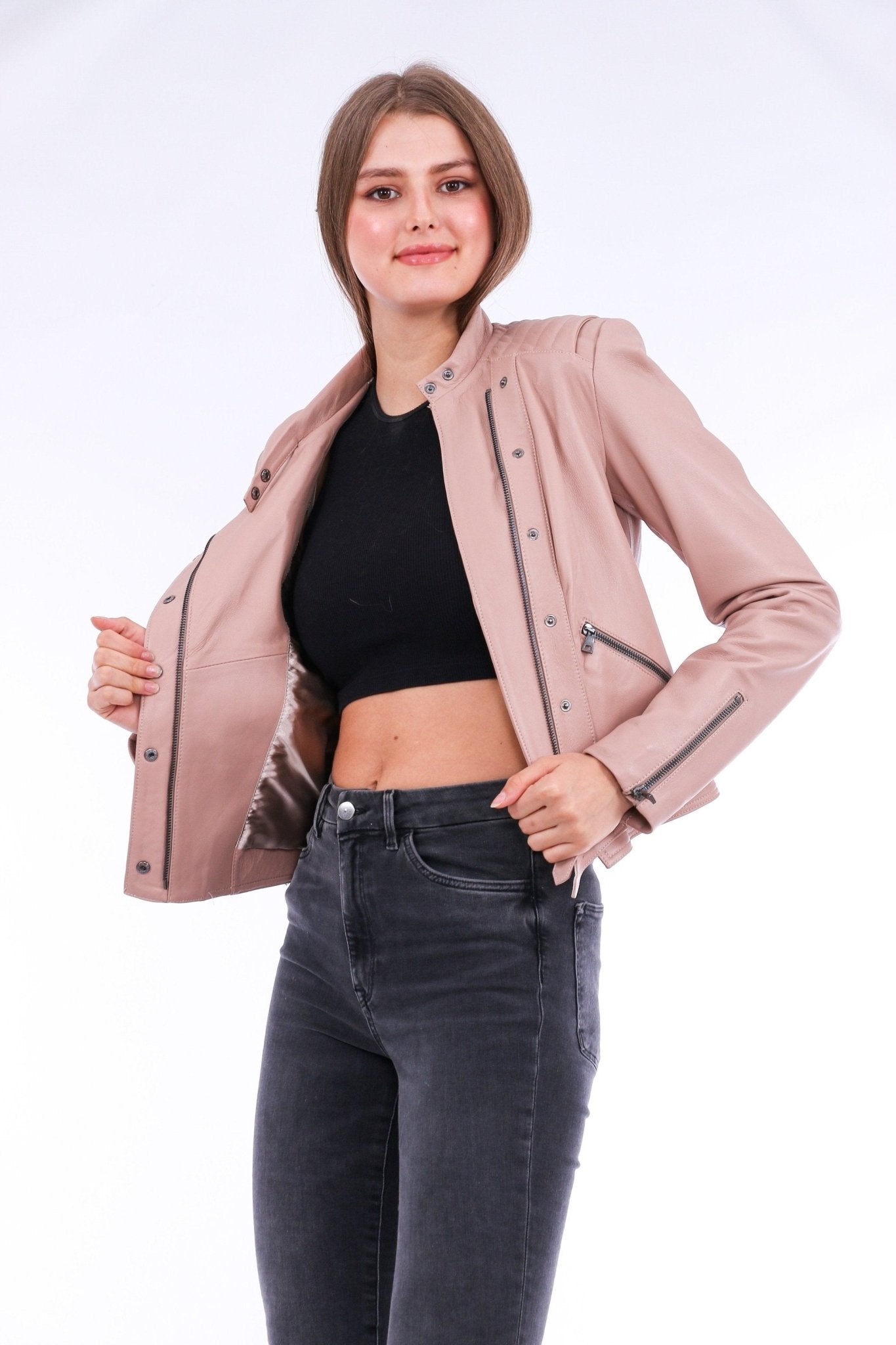 Rovigo Pink Leather Biker Jacket - Premium Women's Motorcycle Jacket - Style Queenz