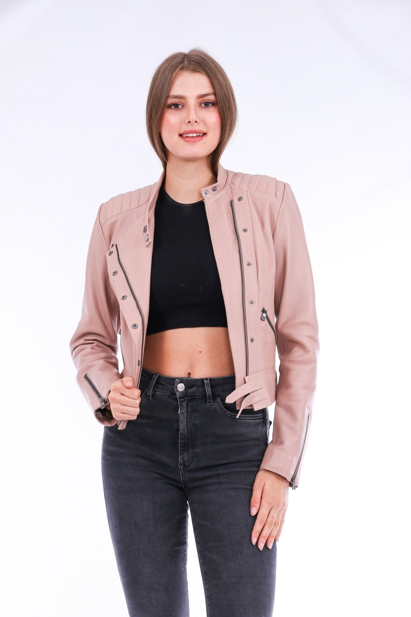 Rovigo Pink Leather Biker Jacket - Premium Women's Motorcycle Jacket - Style Queenz
