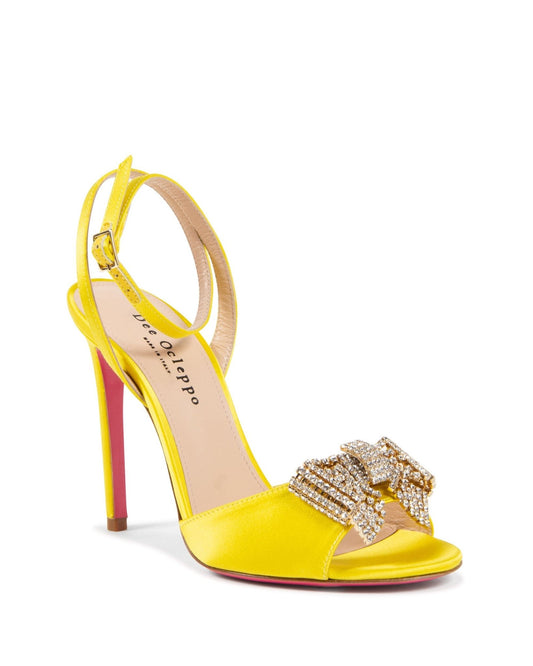 Satin Bow Sandal - Yellow Italian High Heel with Swarovski Crystal Bow - Style Queenz