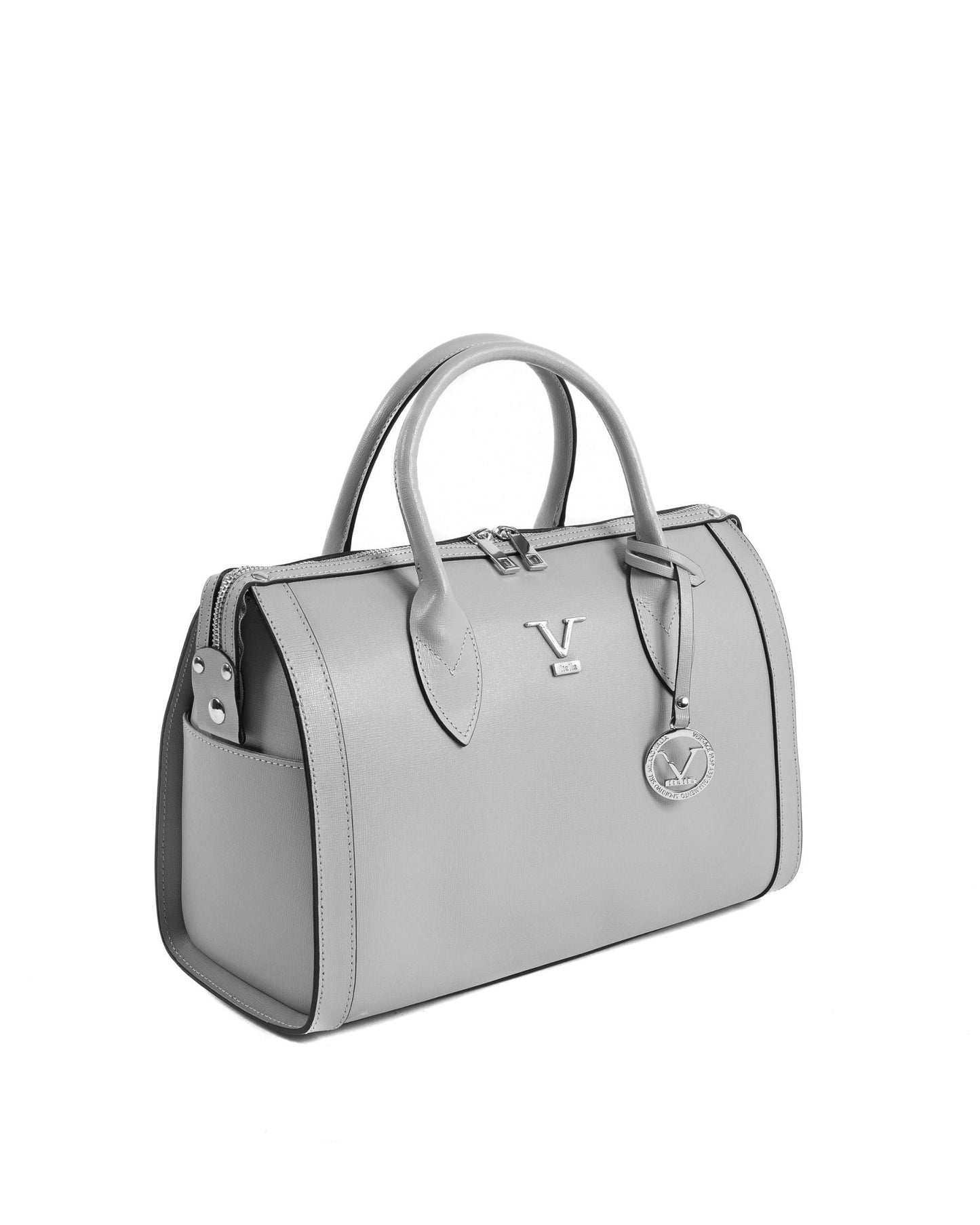 V Italia Grey Saffiano Leather Handbag - Italian Designer Bag V014 - S - Style Queenz