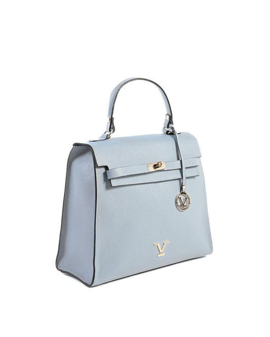 V Italia Light Blue Handbag - Premium Italian Dollaro Azzurro Leather - Style Queenz