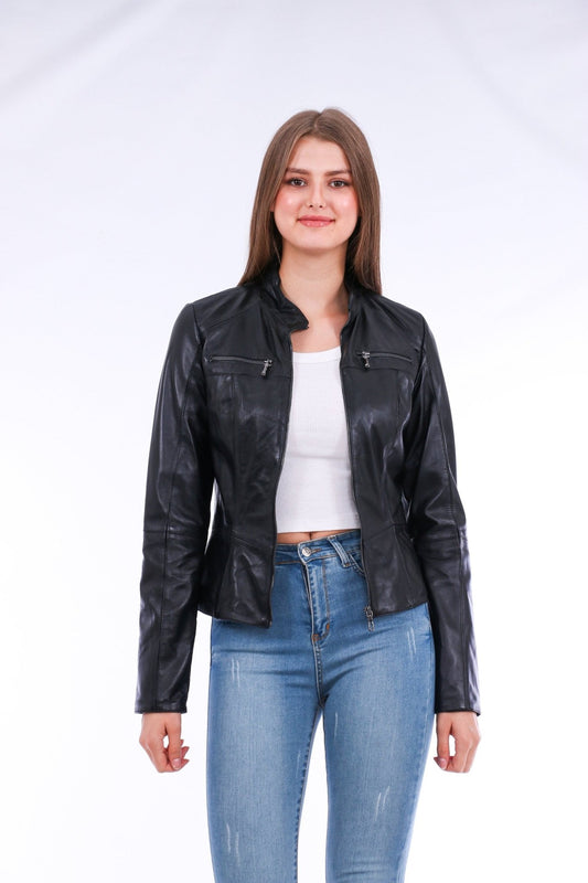 Venici Black Leather Biker Jacket - Premium Sheepskin Motorcycle Jacket - Style Queenz