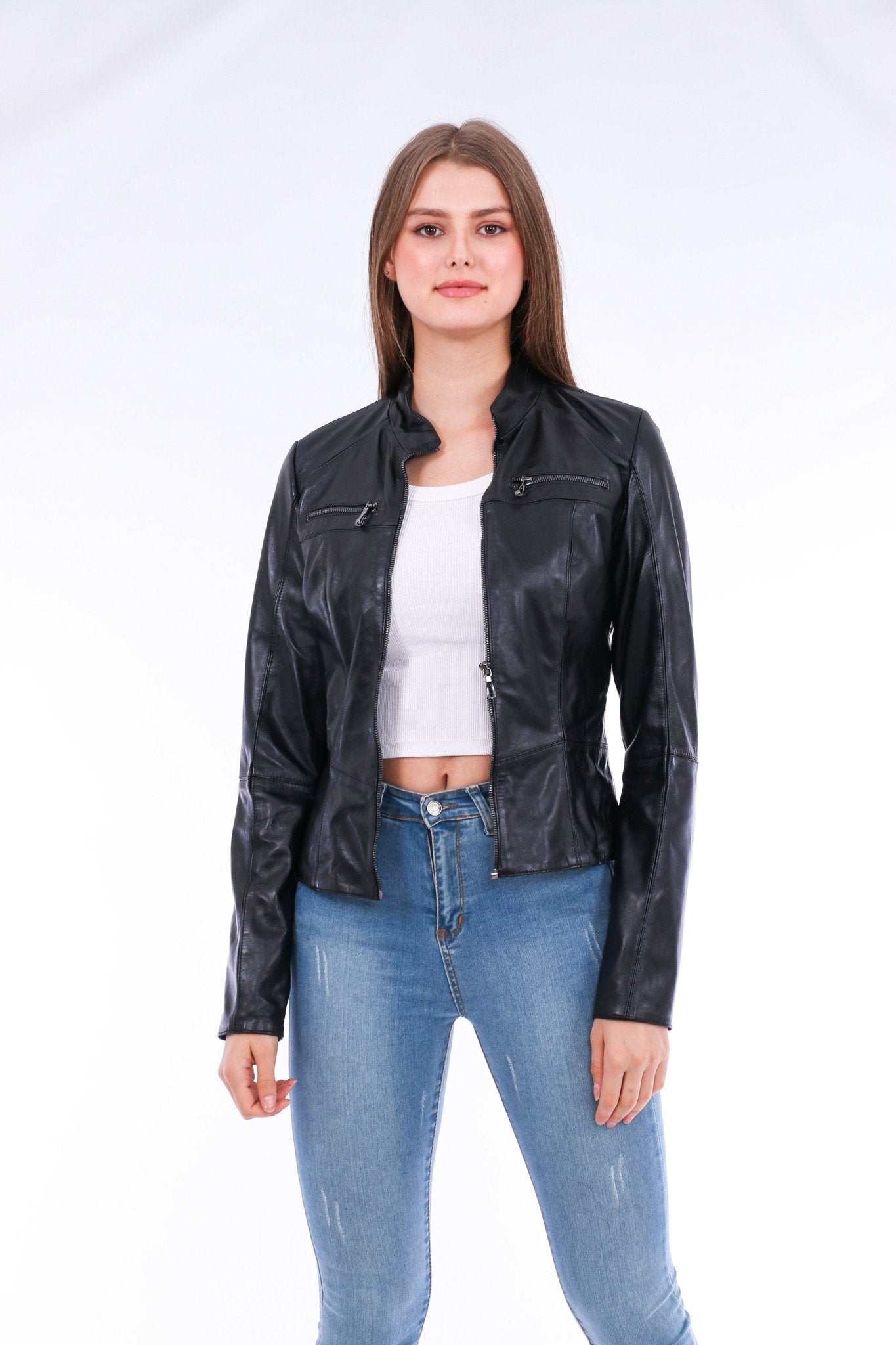 Venici Black Leather Biker Jacket - Premium Sheepskin Motorcycle Jacket - Style Queenz
