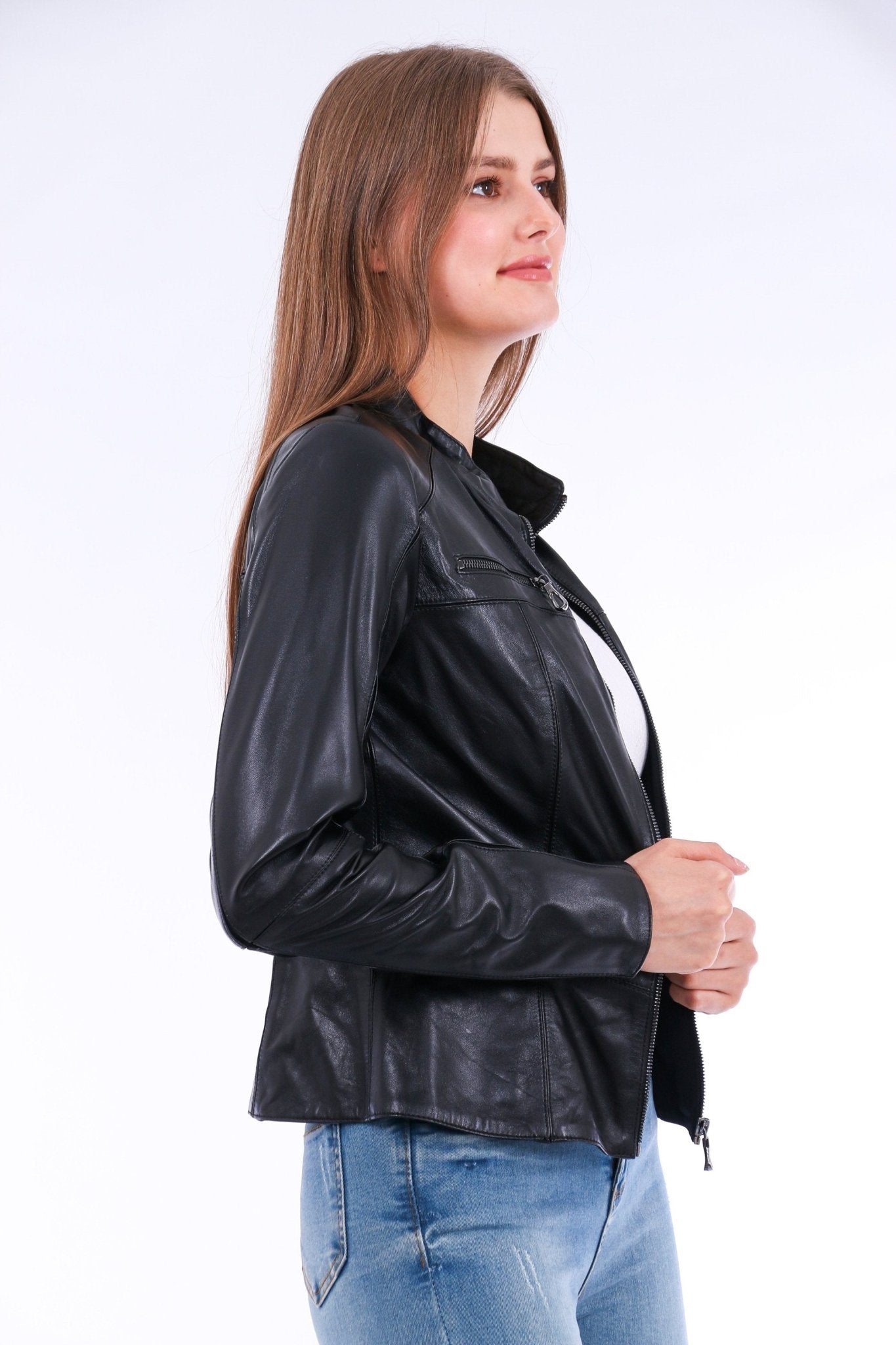Venici Black Leather Biker Jacket - Premium Sheepskin Motorcycle Jacket - Style Queenz