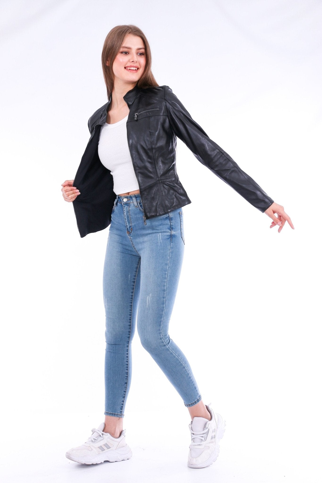Venici Black Leather Biker Jacket - Premium Sheepskin Motorcycle Jacket - Style Queenz