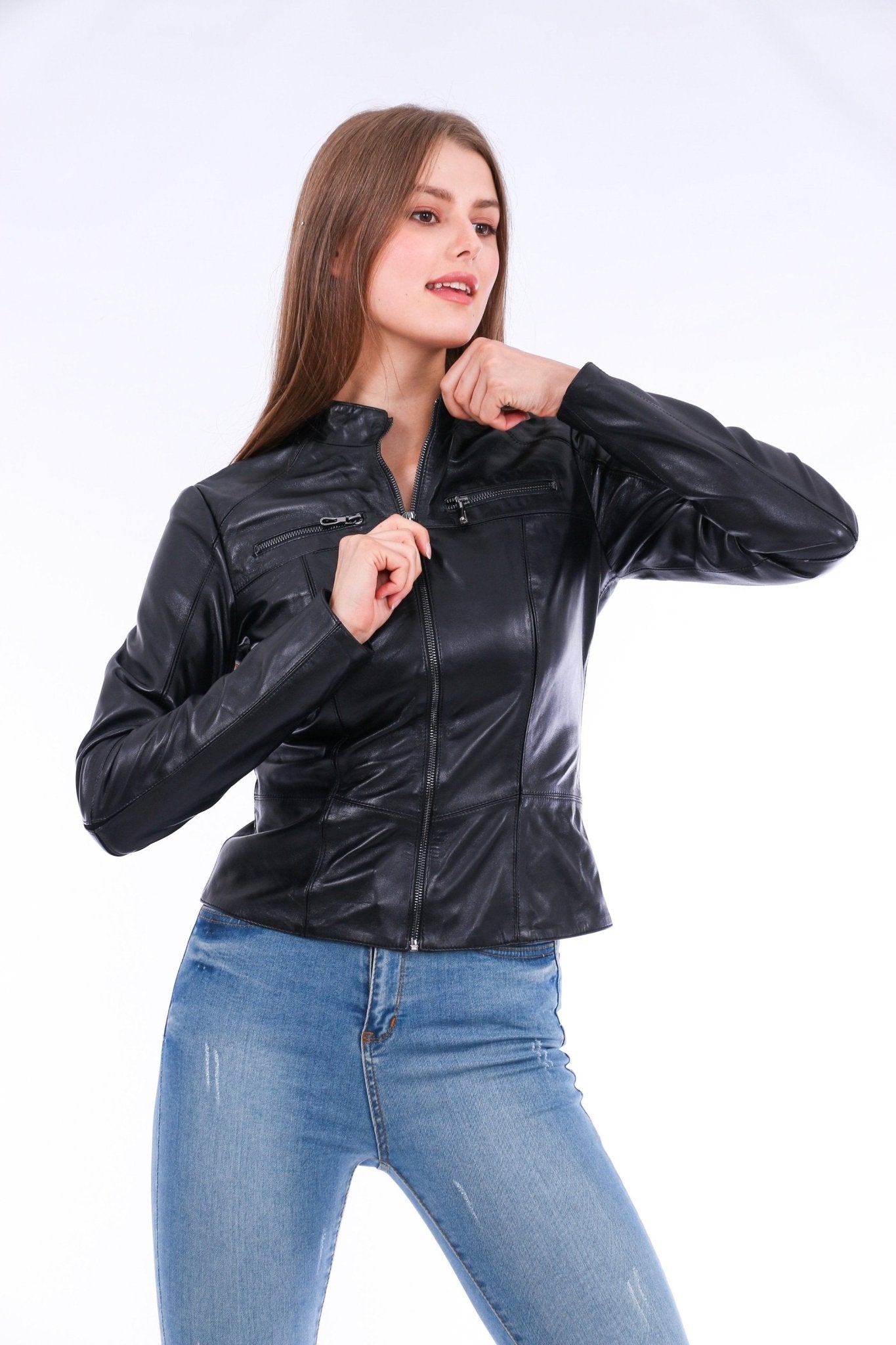 Venici Black Leather Biker Jacket - Premium Sheepskin Motorcycle Jacket - Style Queenz