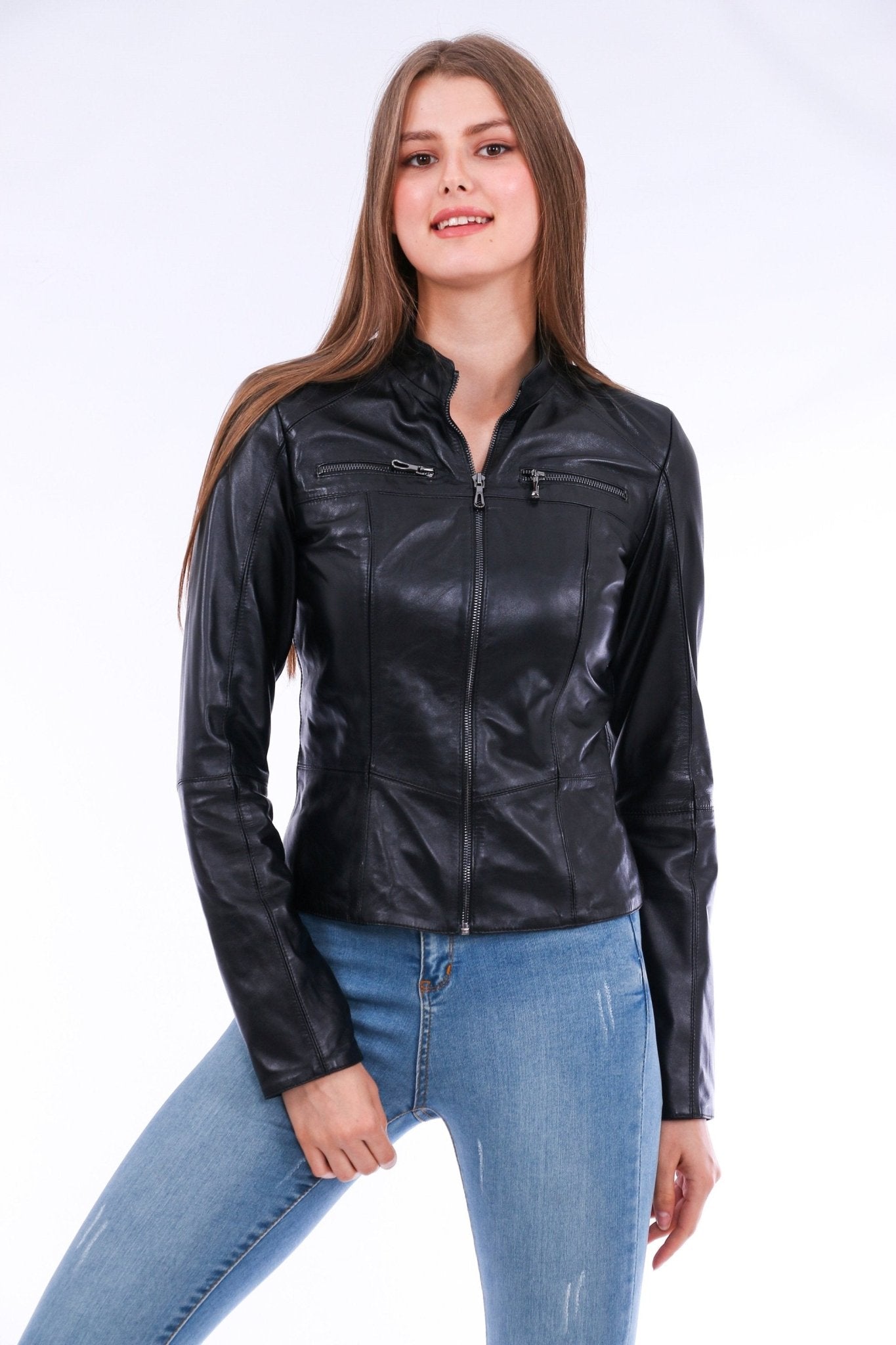 Venici Black Leather Biker Jacket - Premium Sheepskin Motorcycle Jacket - Style Queenz