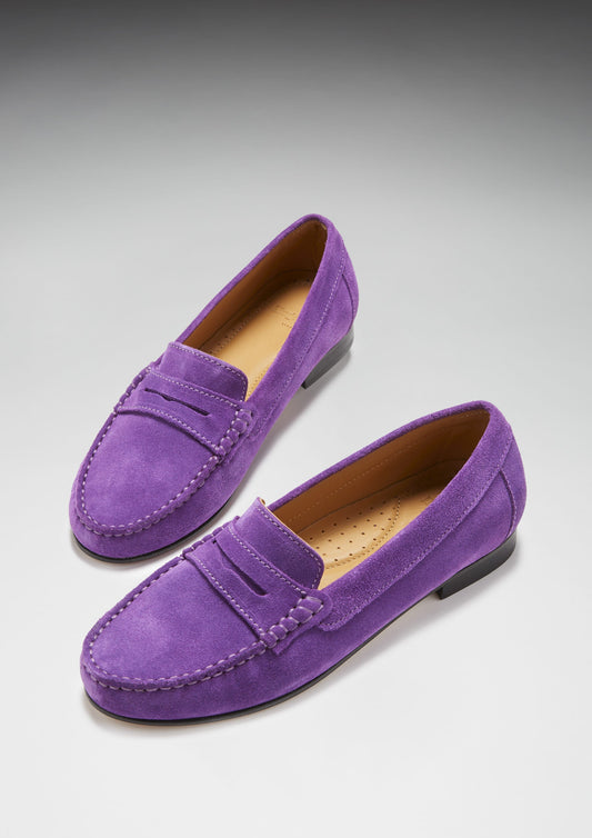 Purple Suede Penny Loafers - Women's Leather Sole