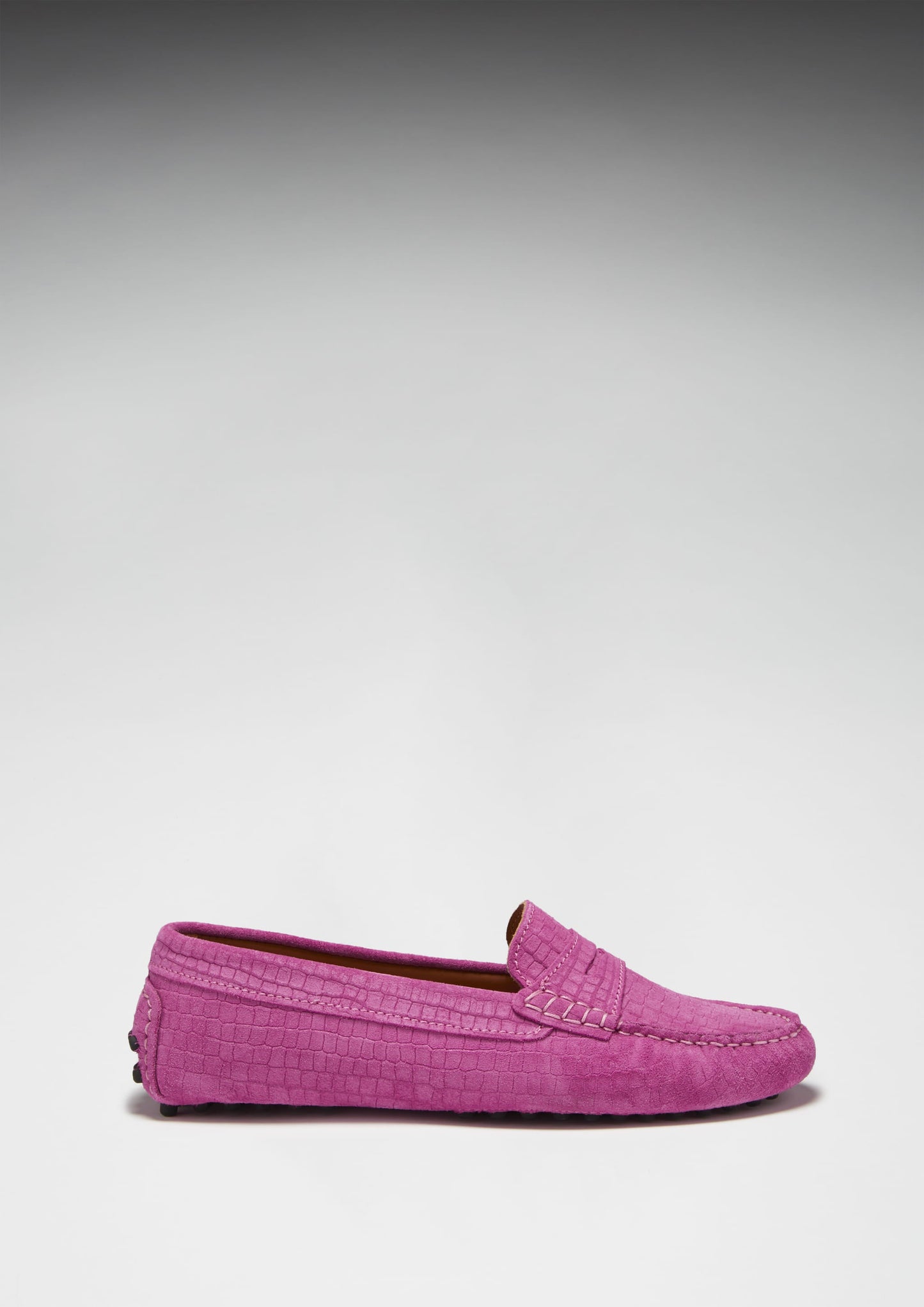 Women's Pink Embossed Suede Driving Loafers