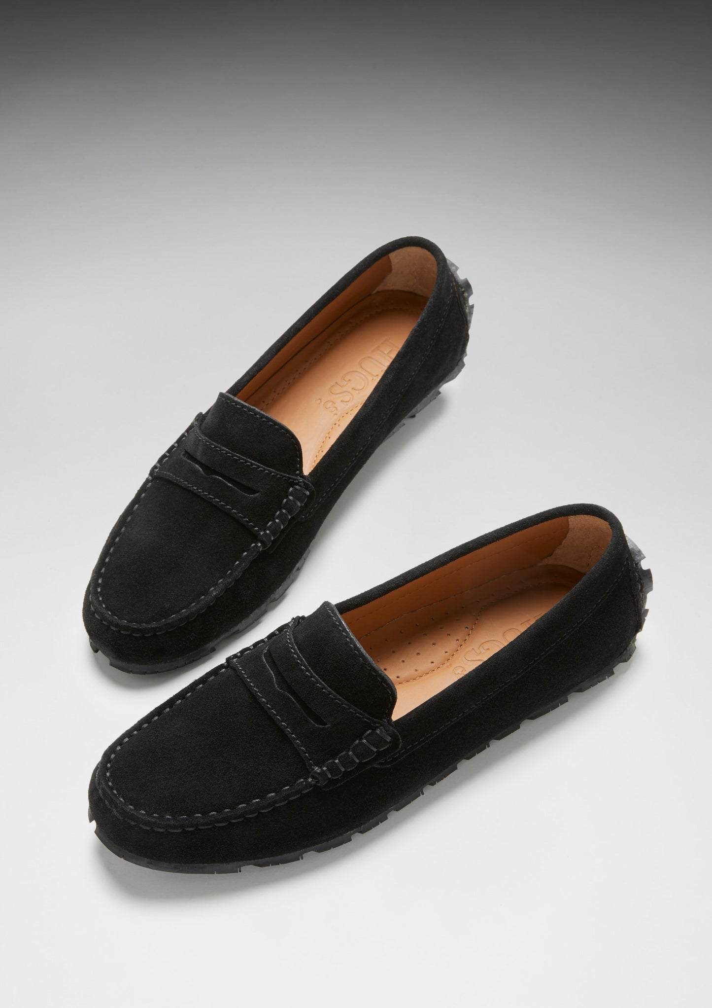 Black Suede Tyre Sole Penny Loafers - Women's