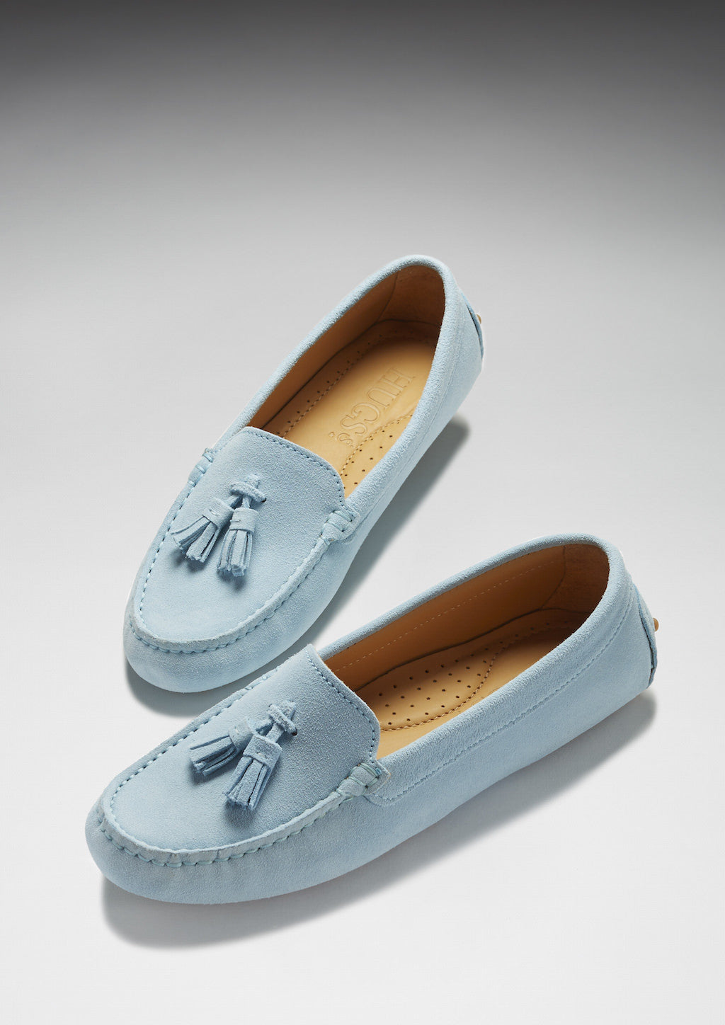Women's Sky Blue Suede Tasselled Driving Loafers