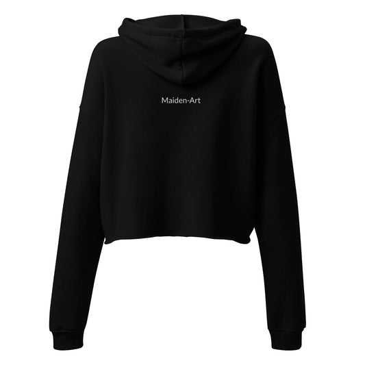 Black hoodie with 'Maiden-Art' branding on the back against a white background