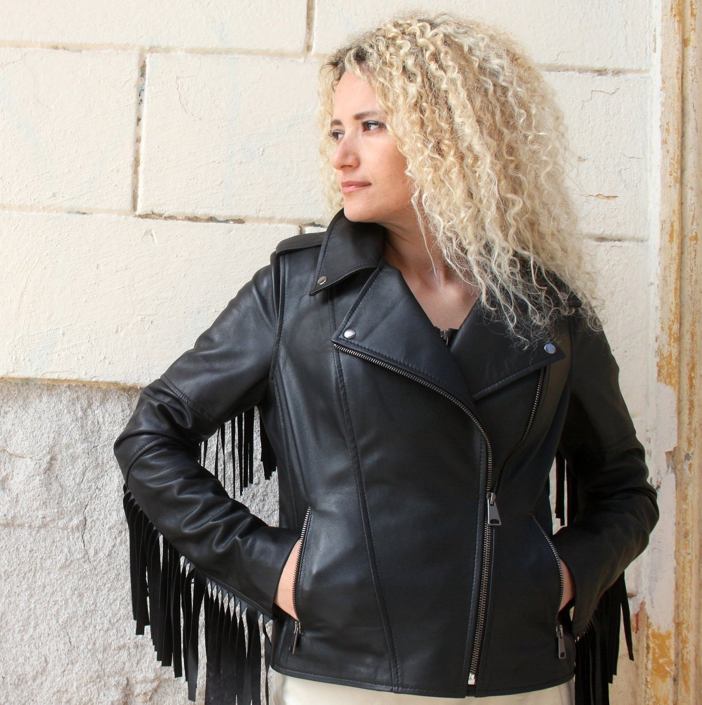 Women's Genuine Black Fringe Leather Motorcycle Jacket - Premium Biker Style - Style Queenz
