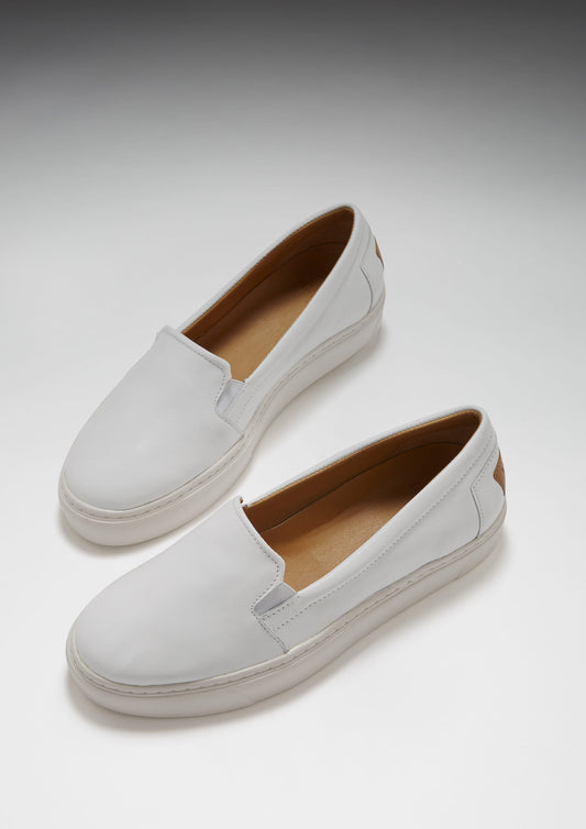 White Leather Slip-On Sneakers - Women's Vibram Sole