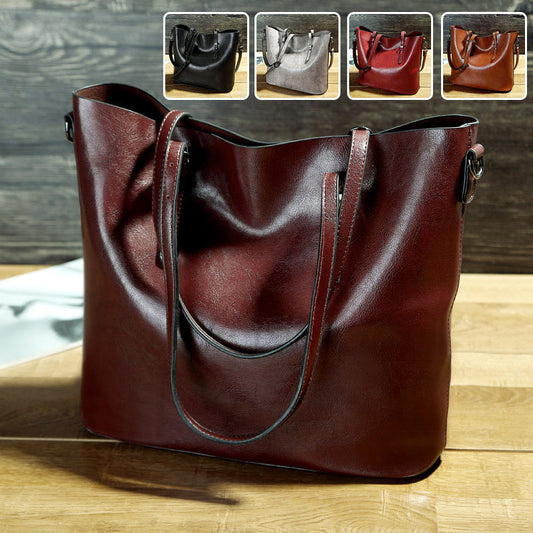 Women's Leather Messenger Tote Bag