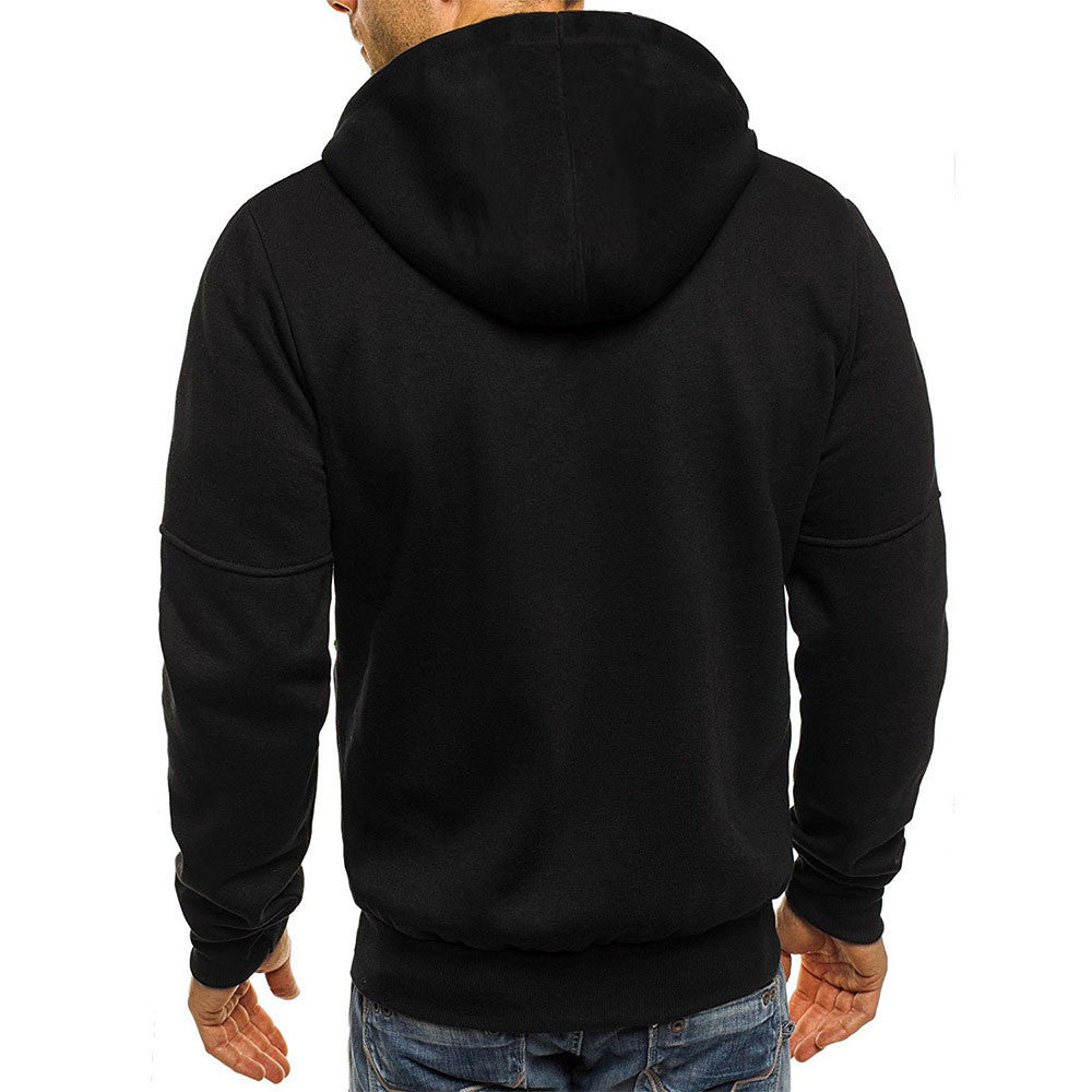 Men's Zip-Up Hooded Sweater - Solid Color Cardigan