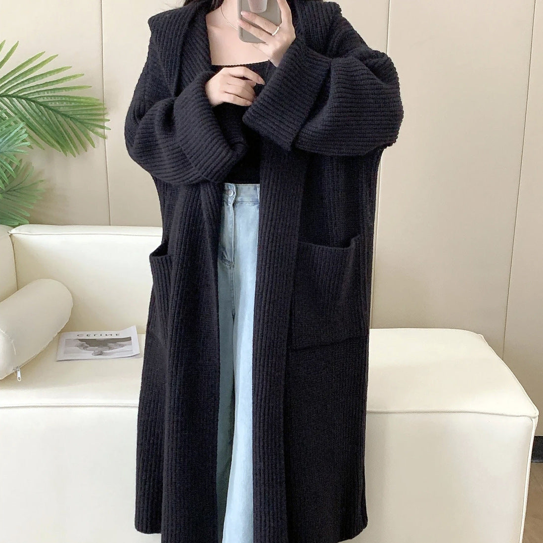 Women's Hooded Cardigan Coat - Long Loose Fit