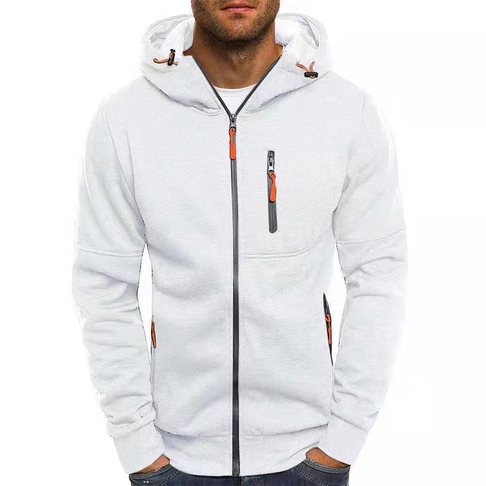 Men's Zip-Up Hooded Sweater - Solid Color Cardigan