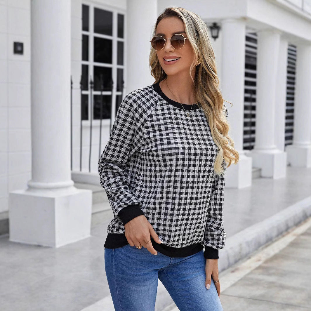 Women's Plaid Pullover Long Sleeve Sweater