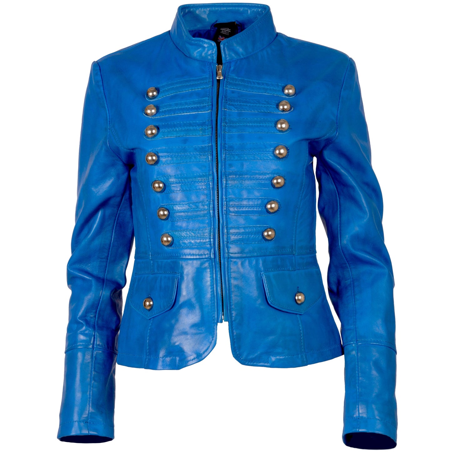 Women's Electric Blue Military Parade Leather Jacket