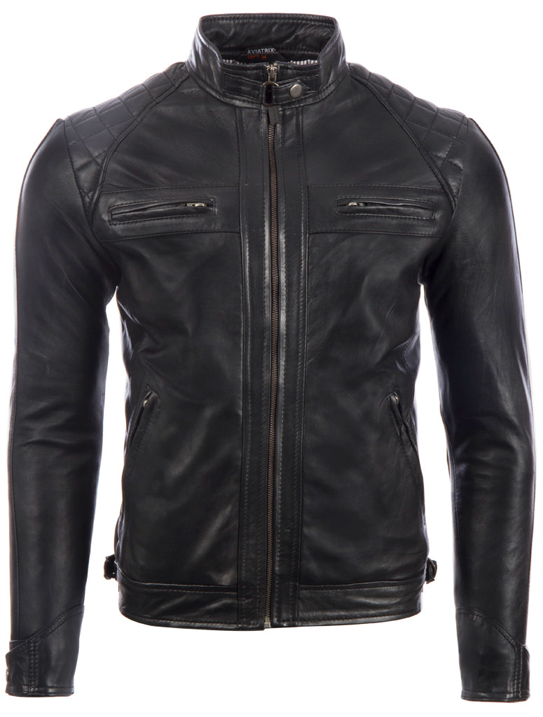 Men's Black Sheepskin Leather Biker Jacket