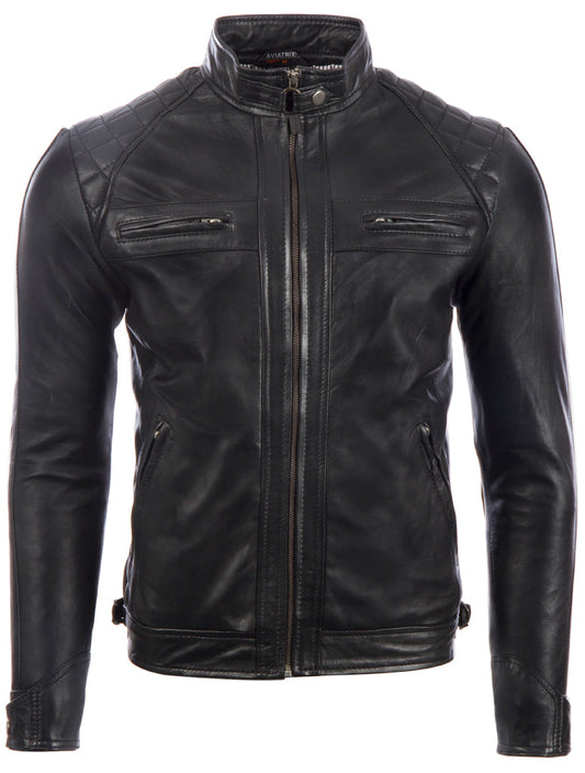 Men's Black Sheepskin Leather Biker Jacket