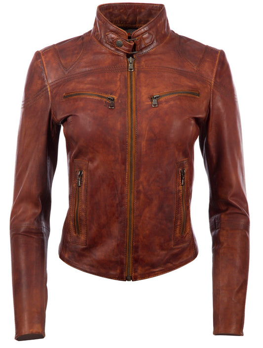 Brown leather jacket on a white background front view