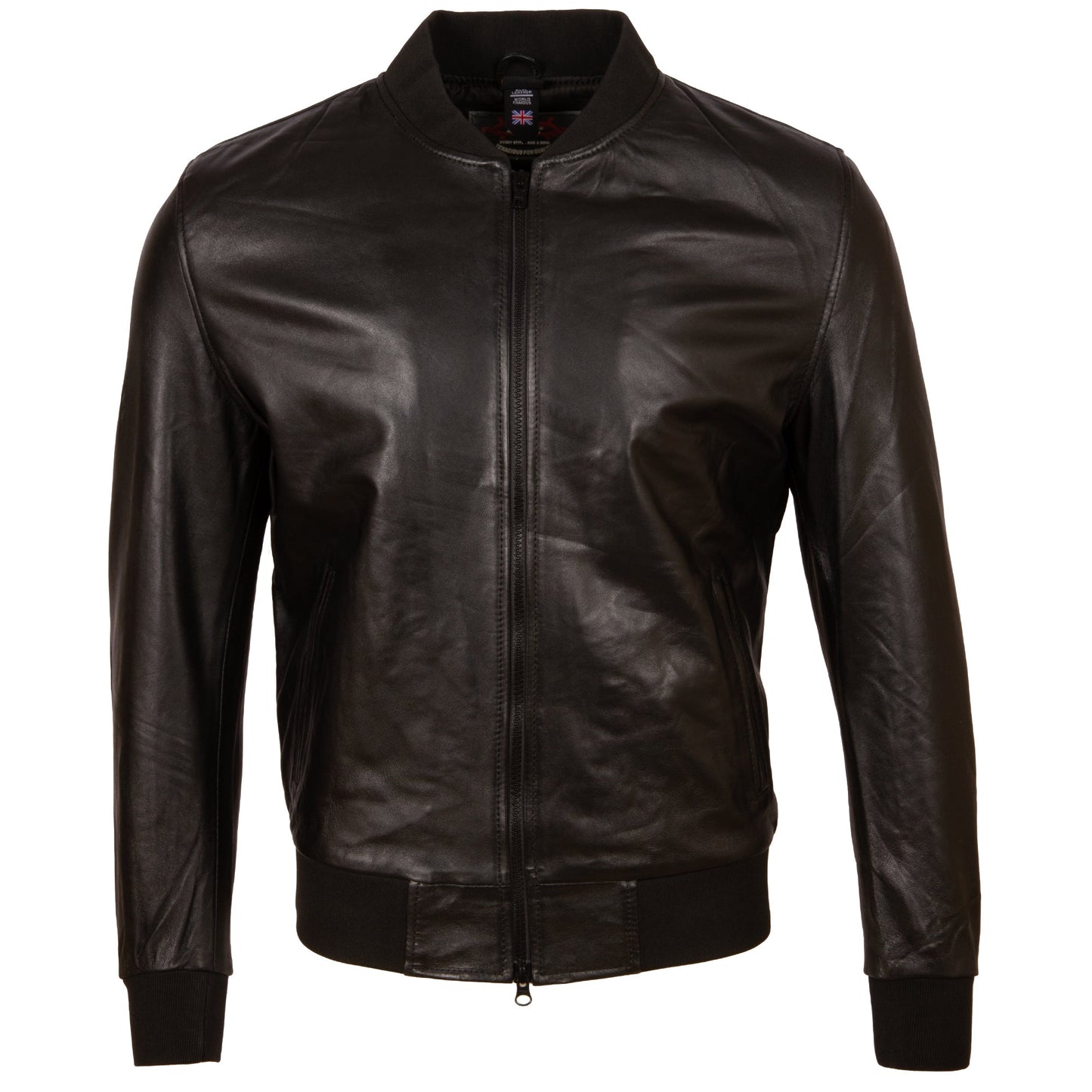 Men's Black Leather Bomber Jacket - Genuine Nappa