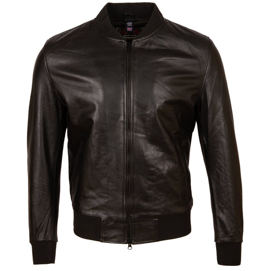 Men's Black Leather Bomber Jacket - Genuine Nappa
