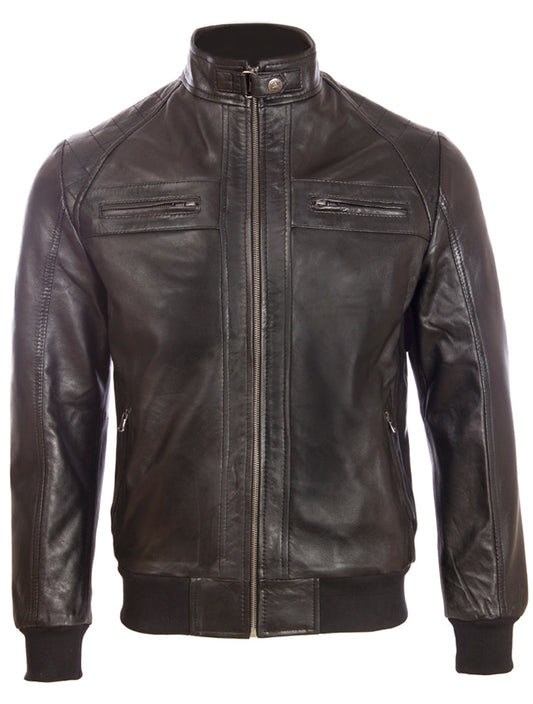 Black leather jacket on a white background front view