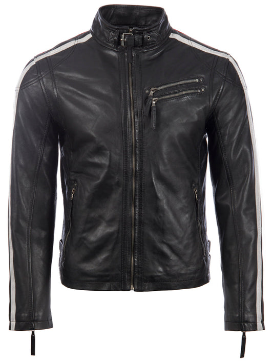 Men's Racing Biker Jacket | Genuine Leather Black