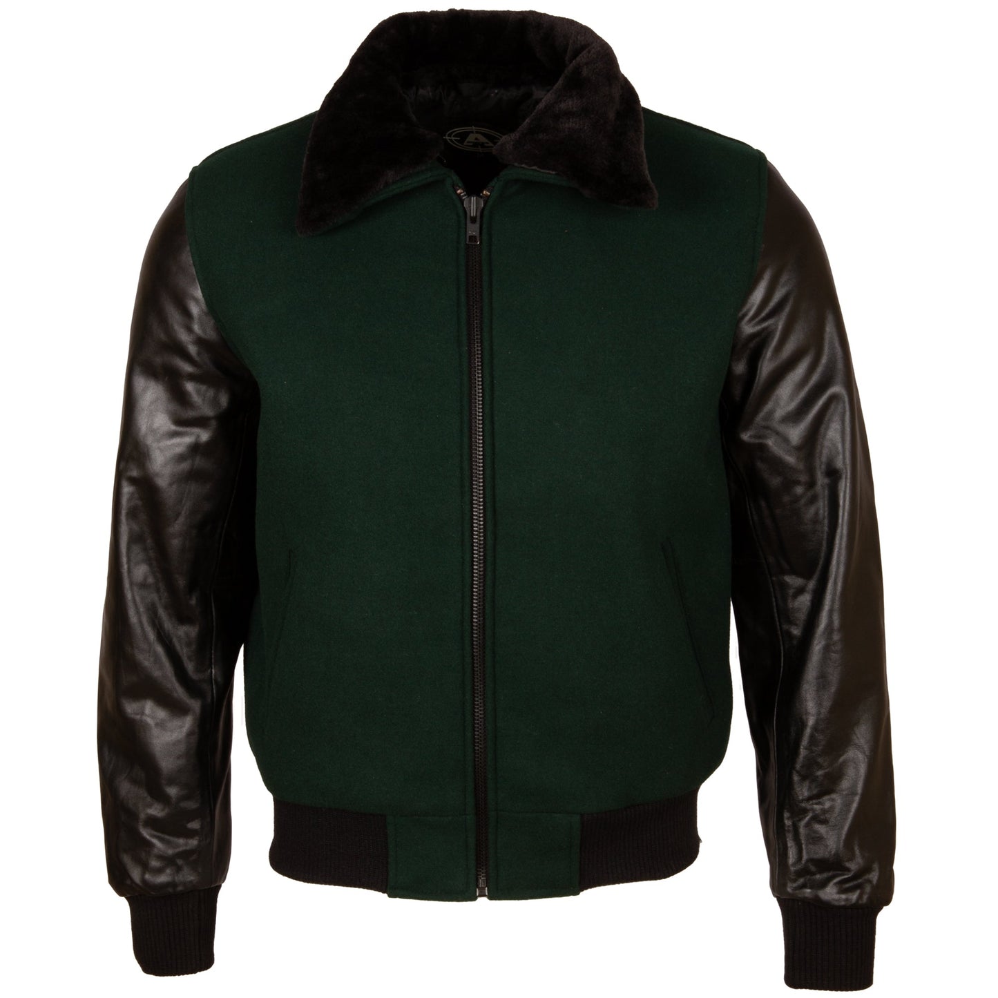 Men's Black Varsity Bomber Jacket - Leather & Wool