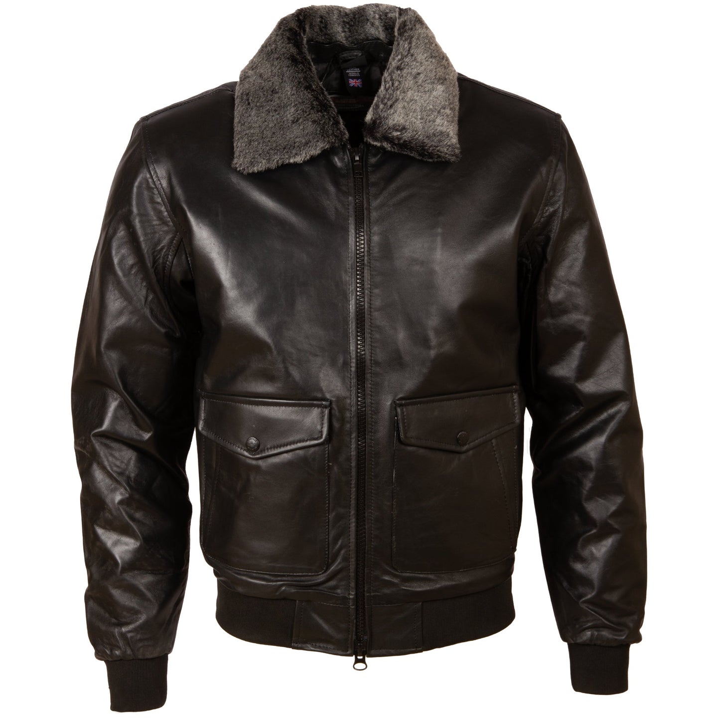 Men's Black Leather Aviator Bomber Jacket