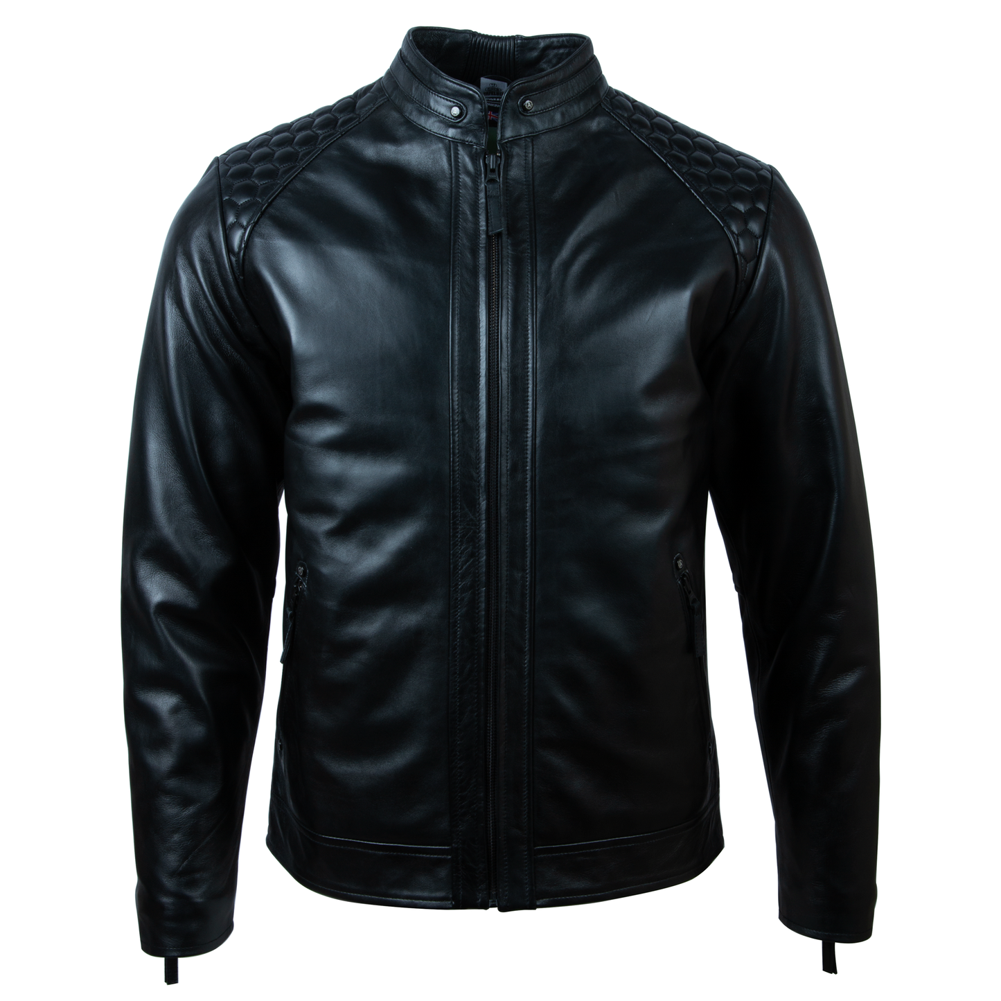 Men's Black Hex Honeycomb Leather Biker Jacket