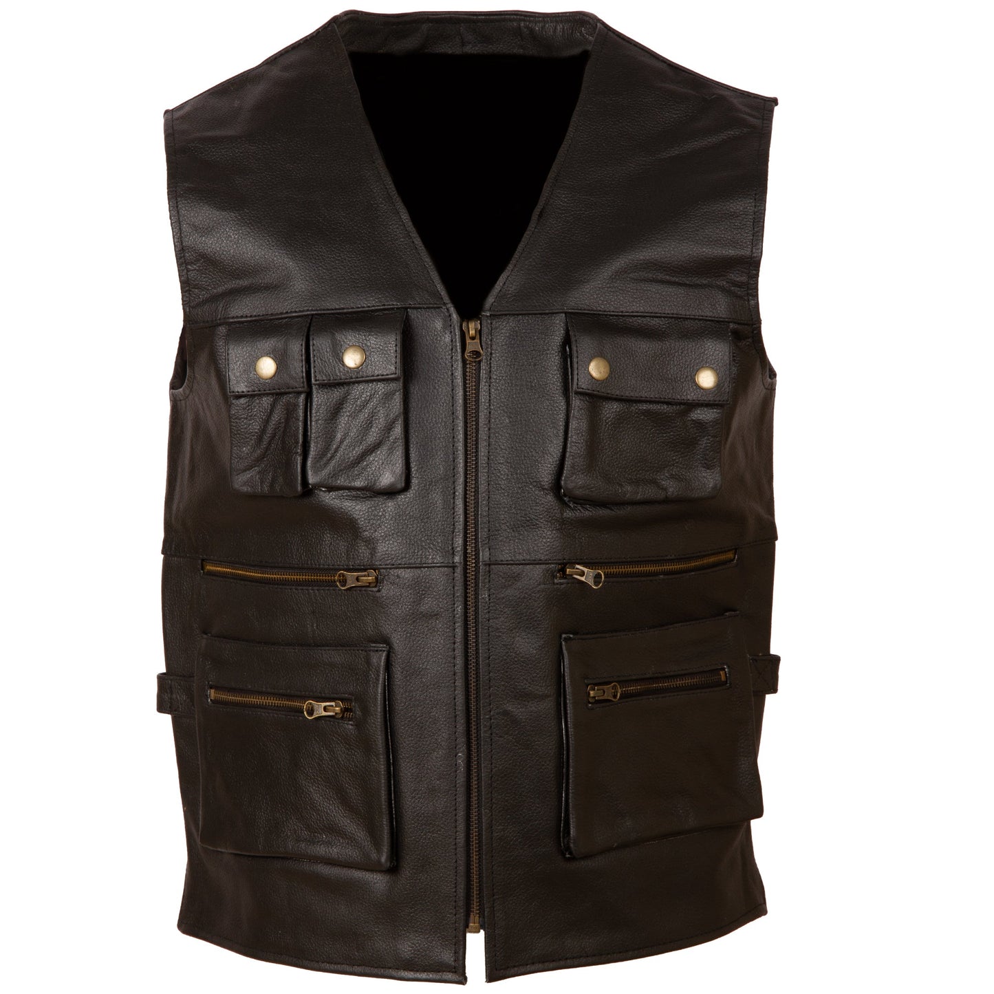 Men's Black Leather Multi-Pocket Hunting Vest