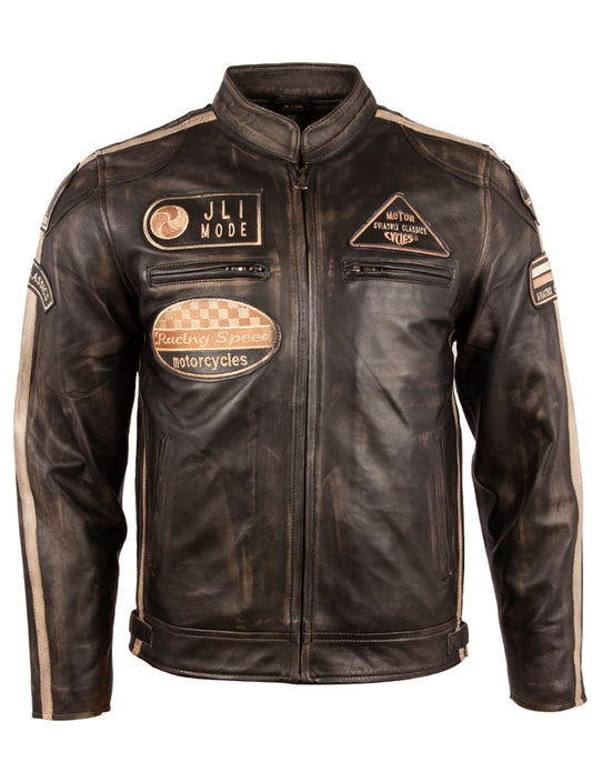 Men's Vegas Racing Biker Jacket - Sheepskin Leather
