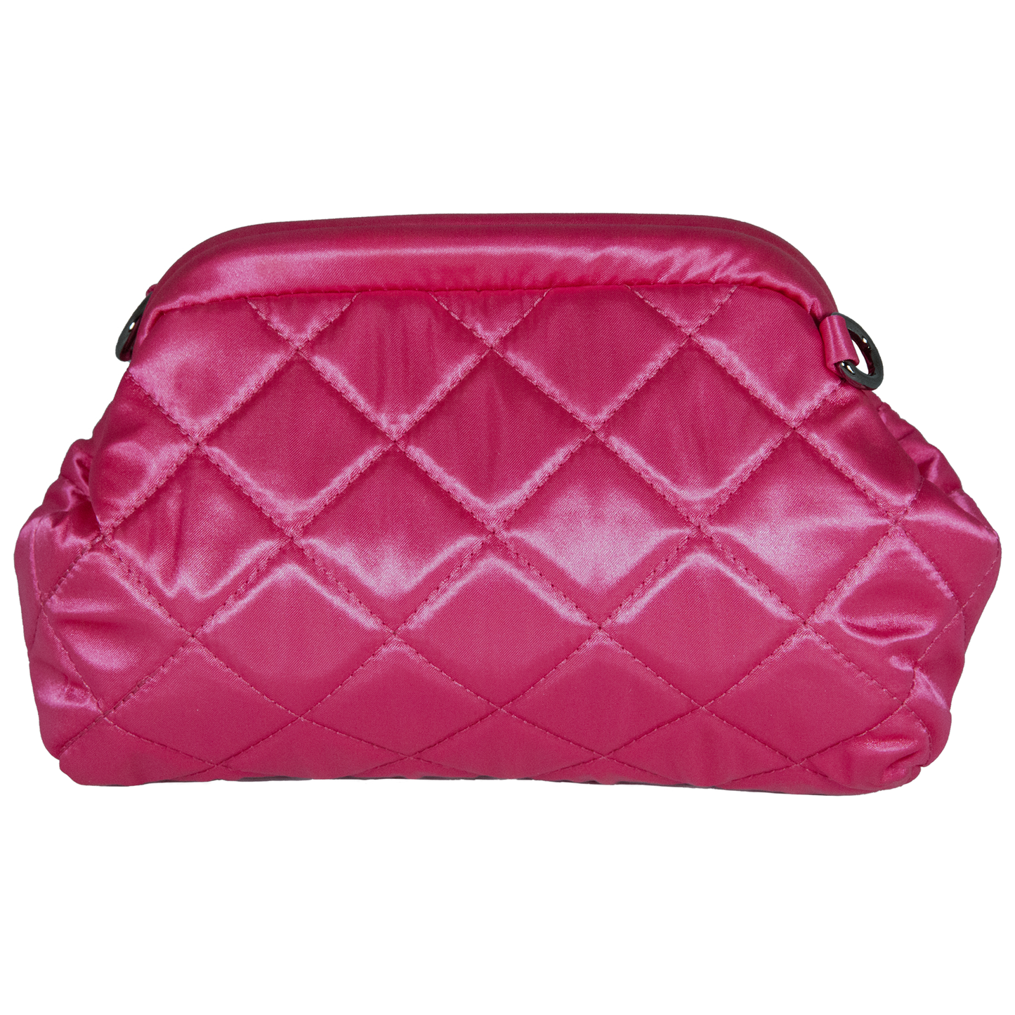 Pink quilted makeup bag on a white background