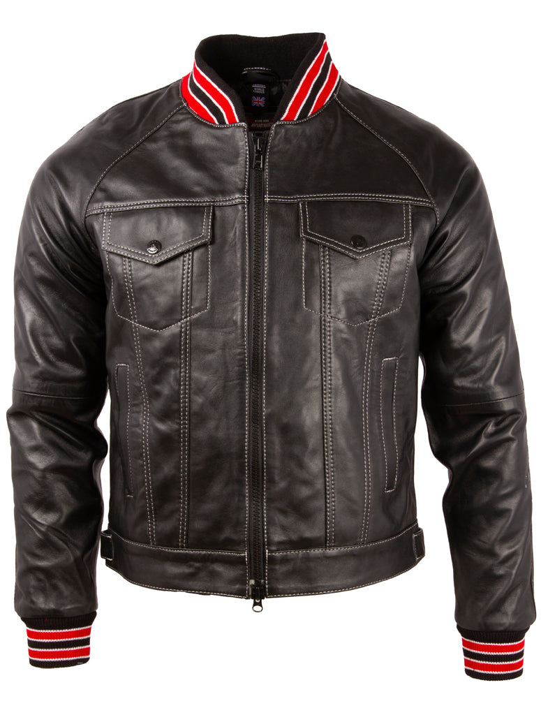 Men's Black Leather Trucker Jacket - Varsity Style