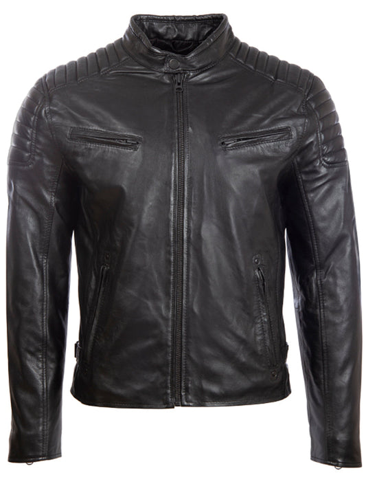 Men's Diamond Biker Leather Jacket - Black