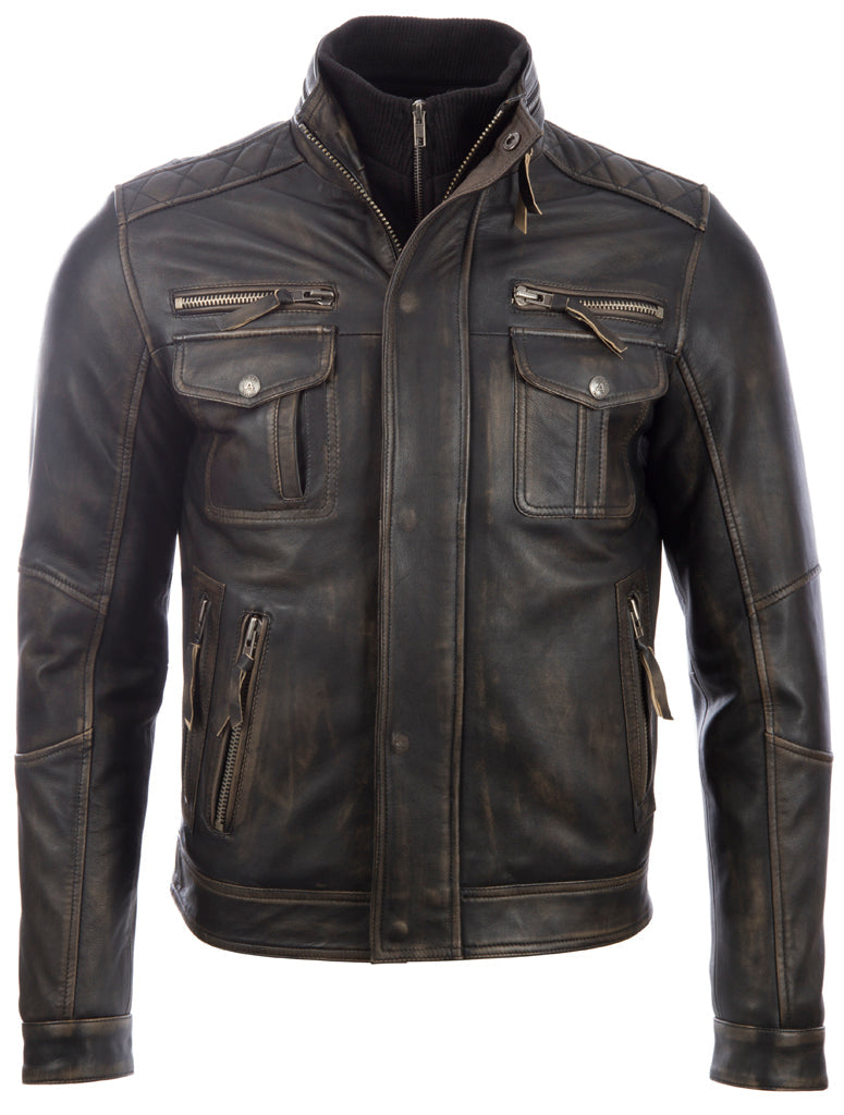Men's Vintage Leather Biker Jacket - Vegas