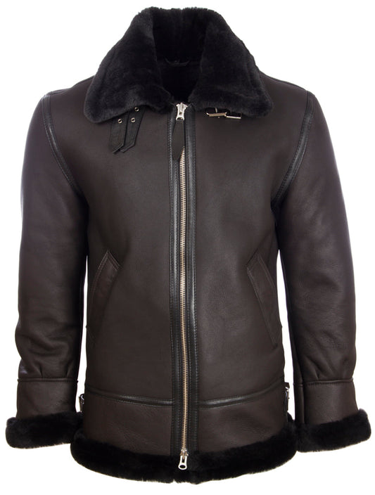 Men's Black Shearling Aviator Jacket - Sheepskin